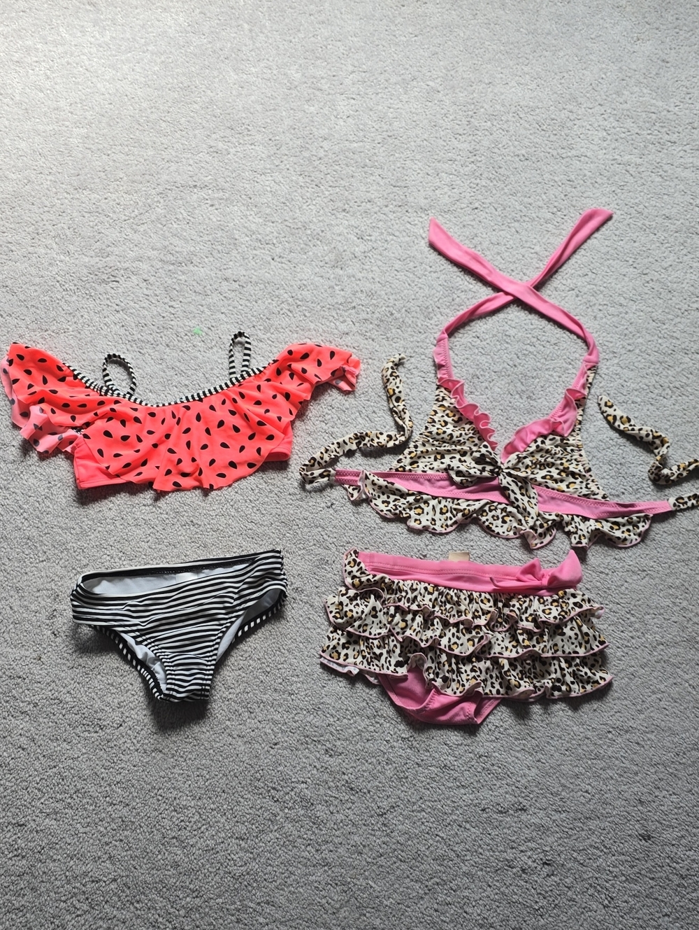 Cat & Jack Girls Pink Coral Watermelon & Leopard Mix Bikini MIA BELLE BABY Set